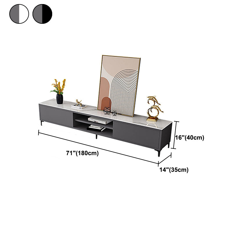 White and Black Slate TV Stand Open Storage TV Console with 2 Doors