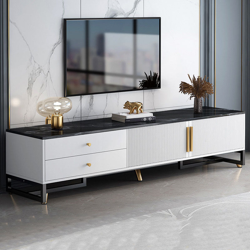 Glam Style Wooden TV Stand Closed Storage TV Console with Drawers and Doors