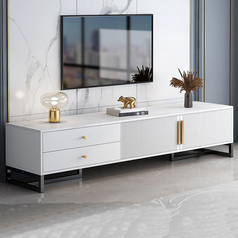 Glam Style Wooden TV Stand Closed Storage TV Console with Drawers and Doors