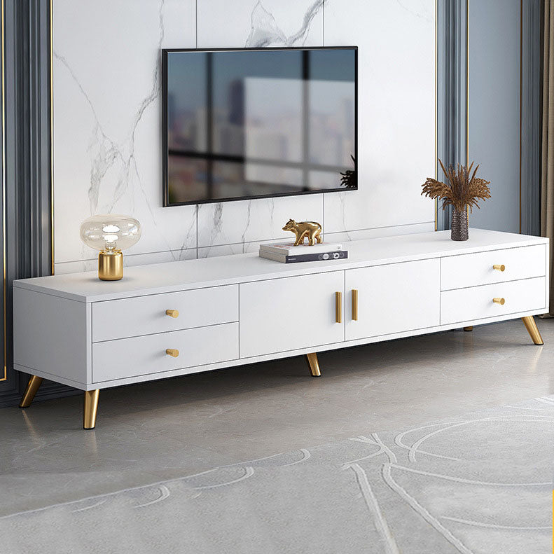 Glam Style Wooden TV Stand Closed Storage TV Console with Drawers and Doors