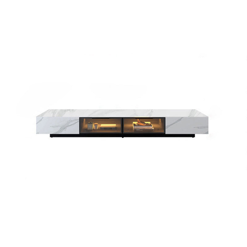 Modern Slate TV Stand White Closed Storage TV Console with Sensor Light