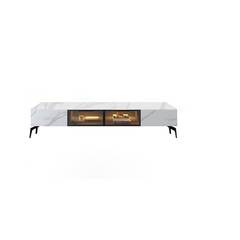 Modern Slate TV Stand White Closed Storage TV Console with Sensor Light