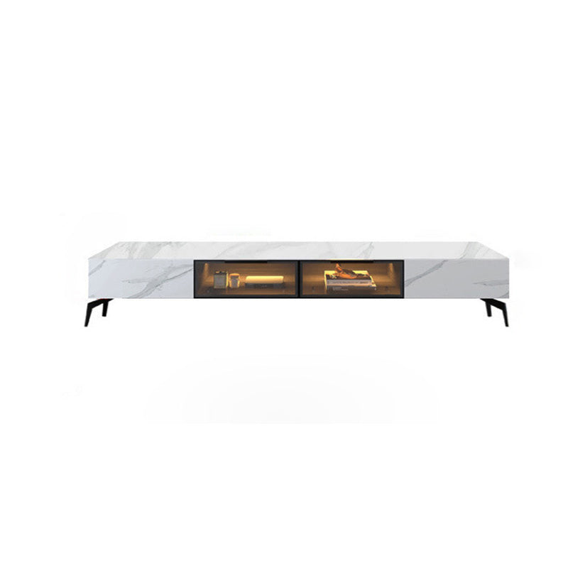 Modern Slate TV Stand White Closed Storage TV Console with Sensor Light