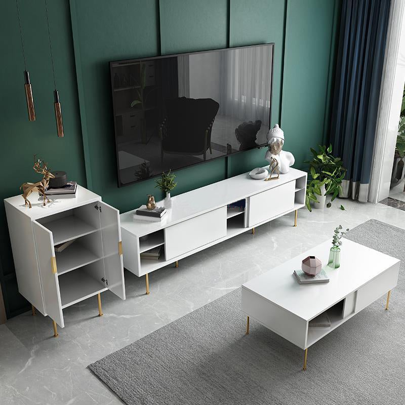 Modern Wooden TV Stand White Closed Storage TV Console with Sliding Door