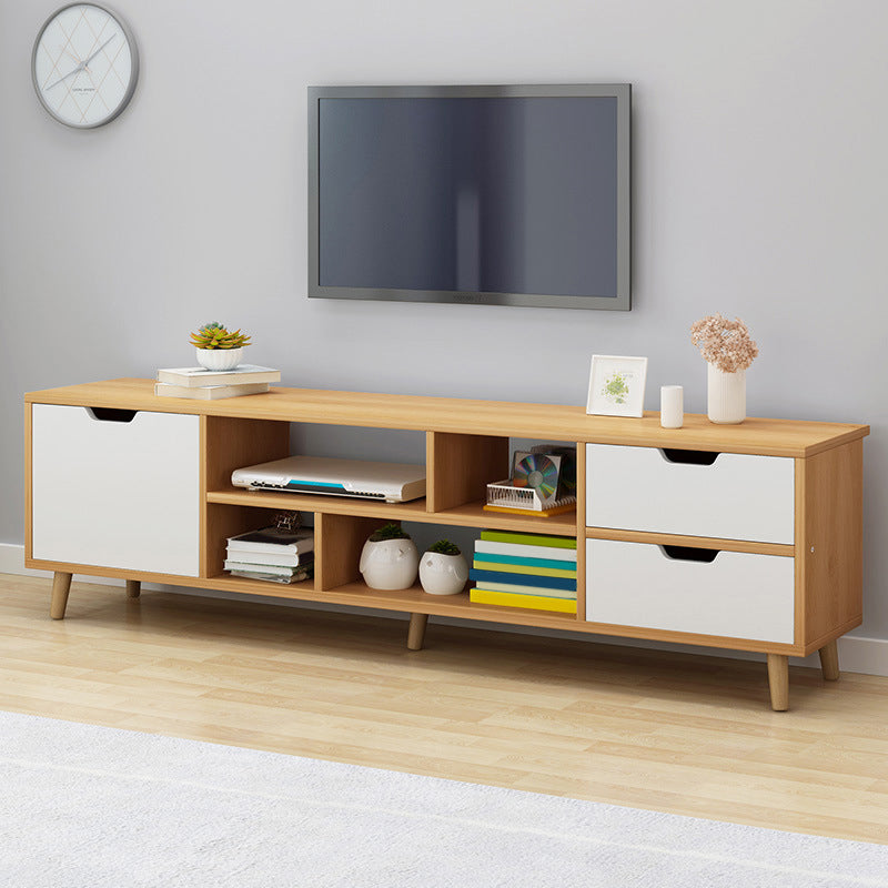 12" D Nordic TV Stand Open Storage Wooden TV Console with Drawers and Door