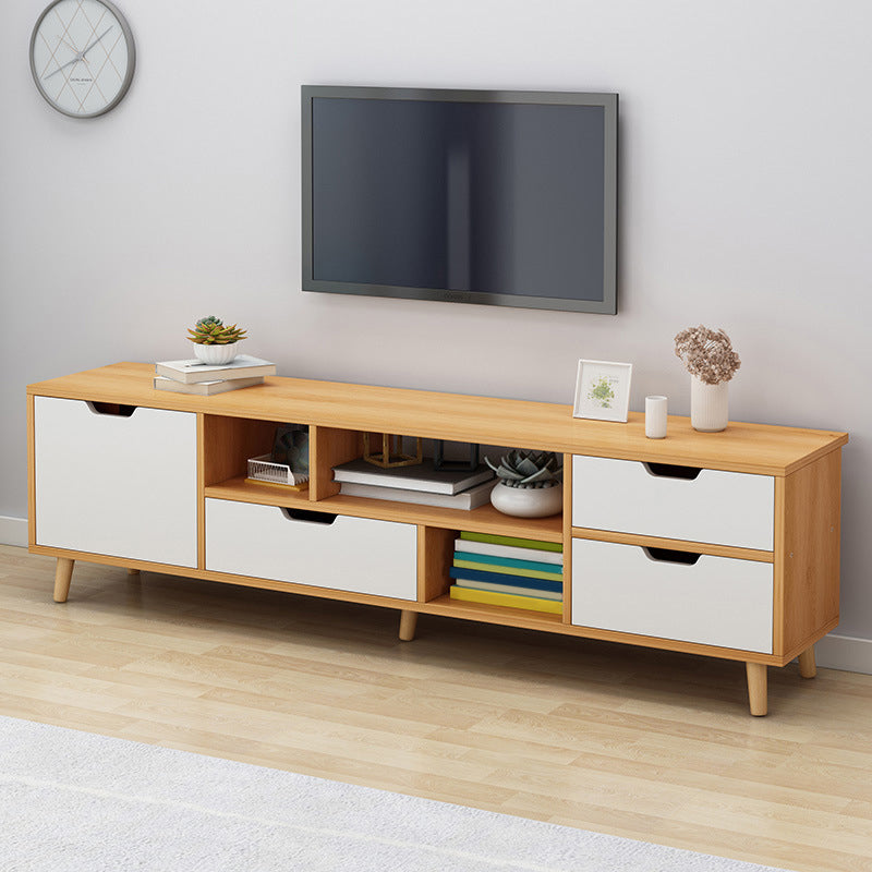 12" D Nordic TV Stand Open Storage Wooden TV Console with Drawers and Door