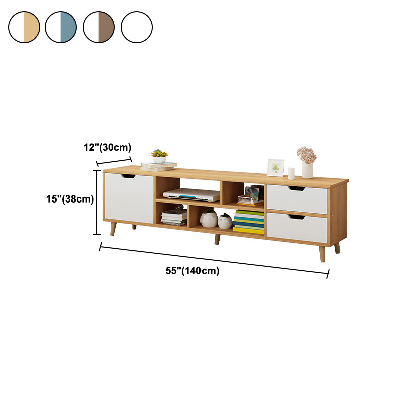 12" D Nordic TV Stand Open Storage Wooden TV Console with Drawers and Door