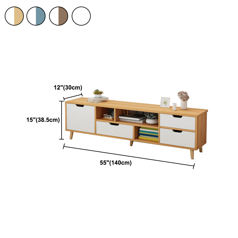 12" D Nordic TV Stand Open Storage Wooden TV Console with Drawers and Door