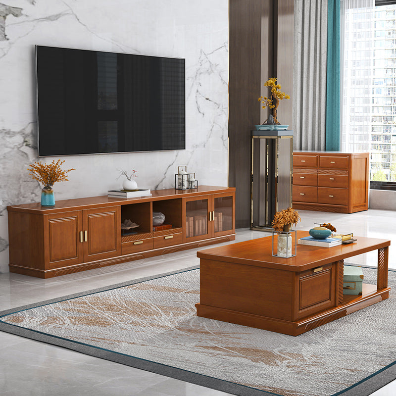 16" / 16.5" D TV Stand Solid Wood TV Console with Drawers and Doors for Living Room