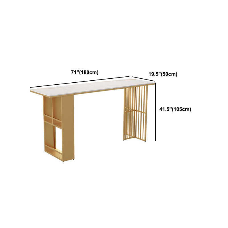 Stone Bar Dining Table Glam Style Rectangle Bar Table with Double Pedestal for Living Room