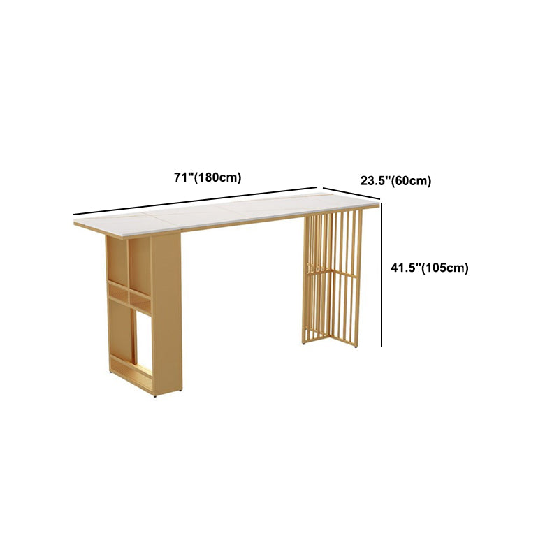 Stone Bar Dining Table Glam Style Rectangle Bar Table with Double Pedestal for Living Room