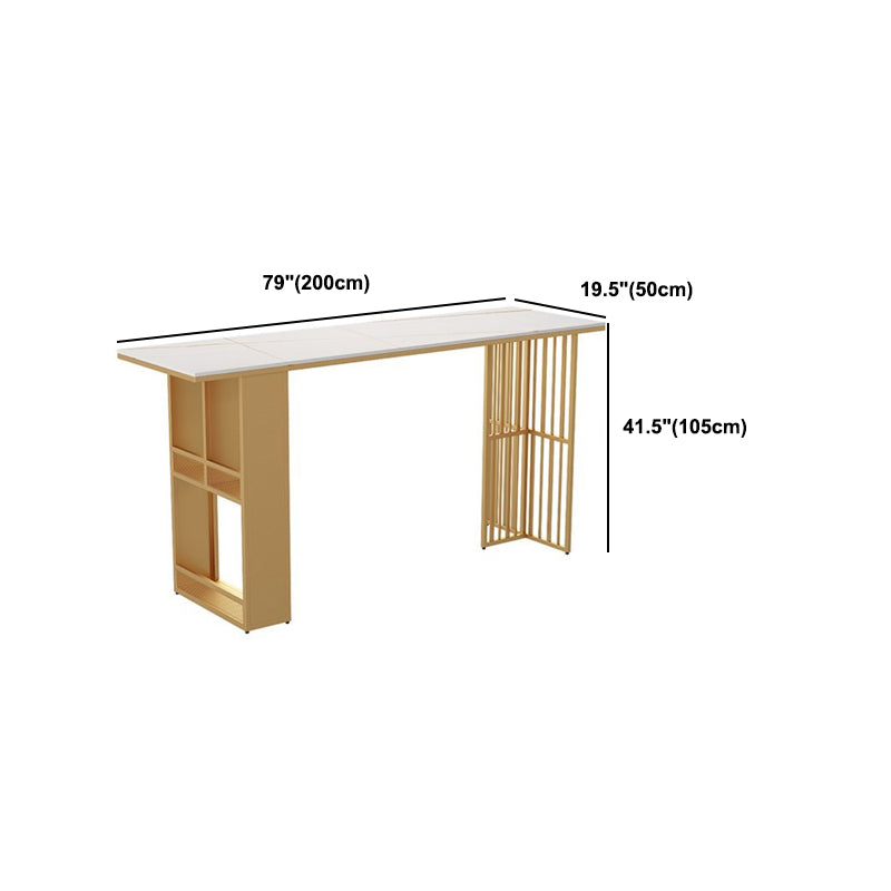 Stone Bar Dining Table Glam Style Rectangle Bar Table with Double Pedestal for Living Room