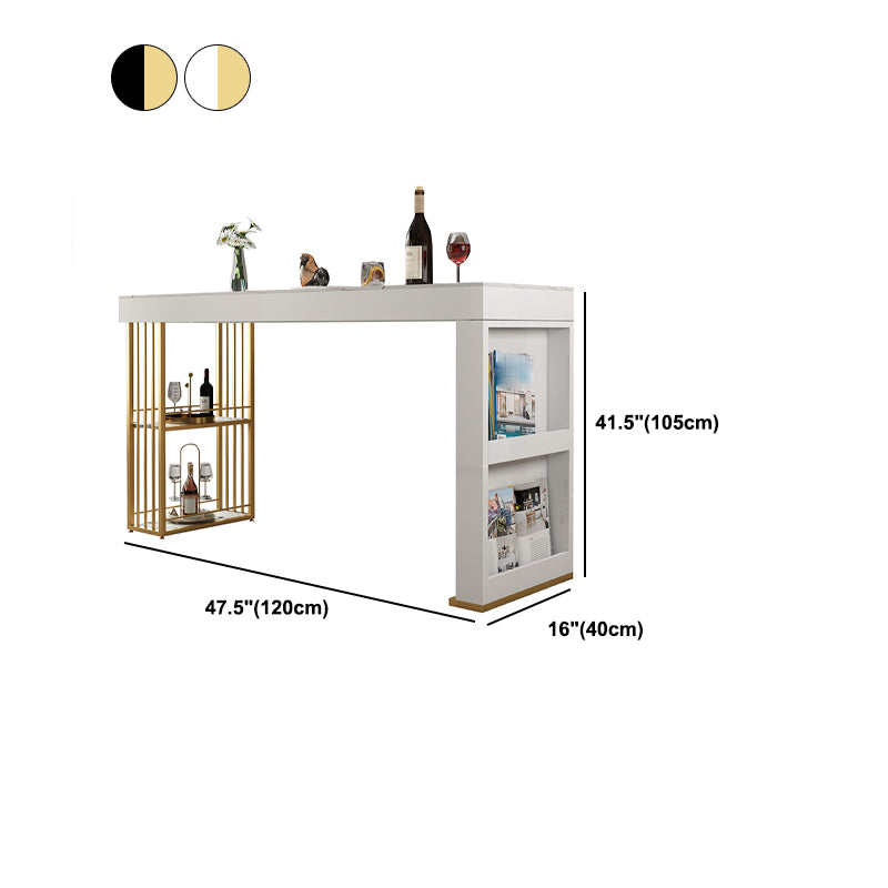 Stone Bar Dining Table Glam Rectangle Bar Table with Storage Racks for Kitchen