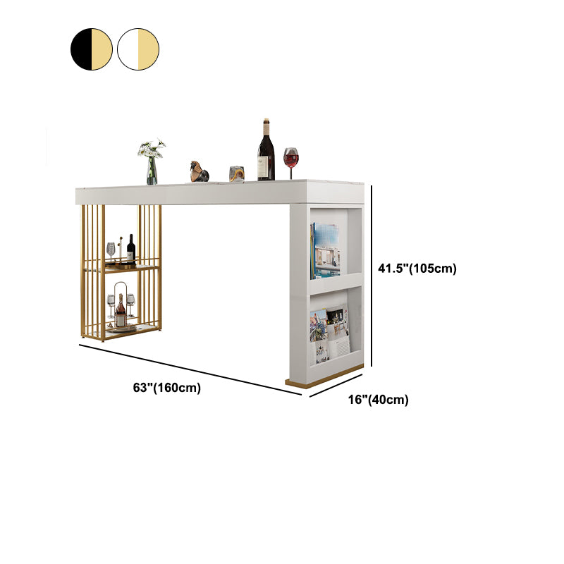 Stone Bar Dining Table Glam Rectangle Bar Table with Storage Racks for Kitchen