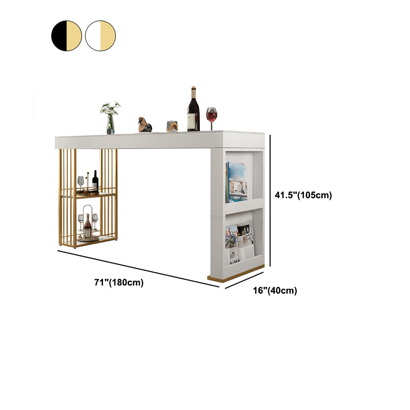 Stone Bar Dining Table Glam Rectangle Bar Table with Storage Racks for Kitchen