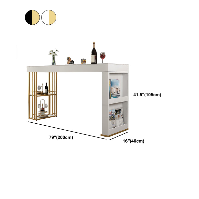 Stone Bar Dining Table Glam Rectangle Bar Table with Storage Racks for Kitchen