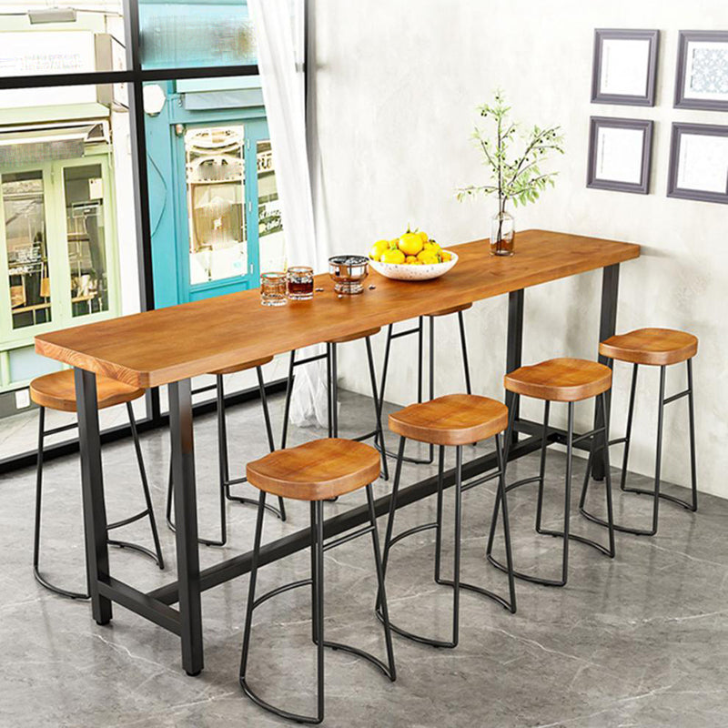 Industrial Rectangle Bar Table Solid Wood Bistro Table with Trestle Base in Black