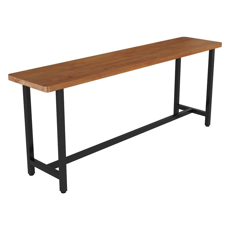 Industrial Rectangle Bar Table Solid Wood Bistro Table with Trestle Base in Black