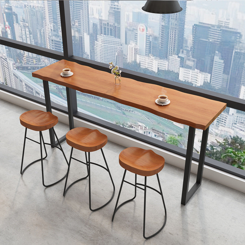 Pine Wood Top Bar Dining Table Modern Bistro Table with Double Pedestal in Black