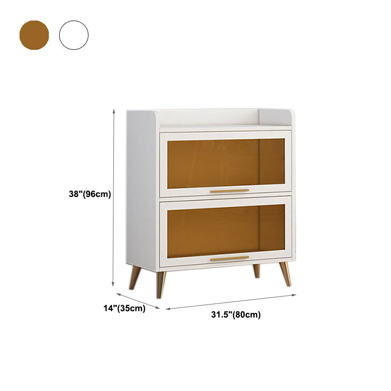 Glass Door Contemporary Sideboard White Engineered Wood Sideboard for Dining Room