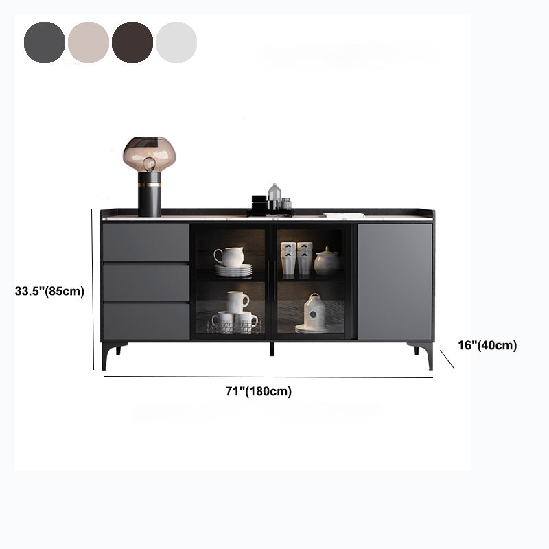 White Sintered Stone Top Server Glam Style Buffet Sideboard for Living Room