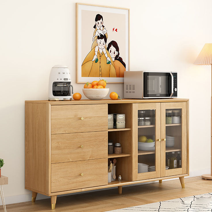 Natural Color Contemporary Sideboard Solid Wood Sideboard with Door and Drawer