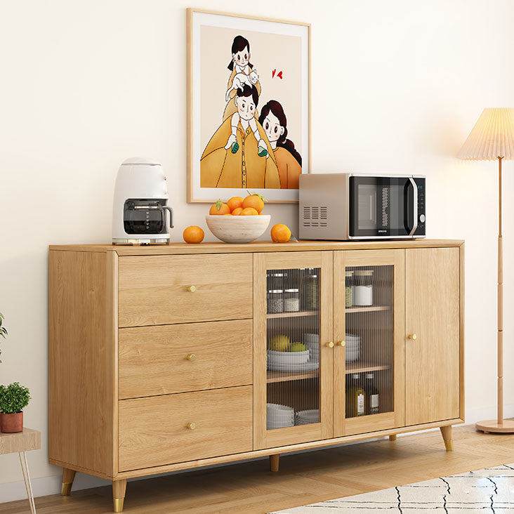 Natural Color Contemporary Sideboard Solid Wood Sideboard with Door and Drawer