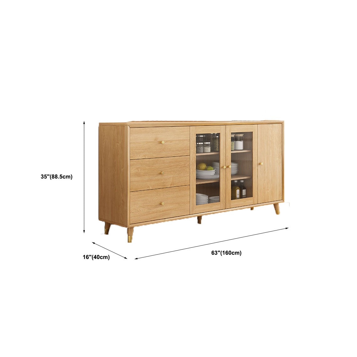 Natural Color Contemporary Sideboard Solid Wood Sideboard with Door and Drawer