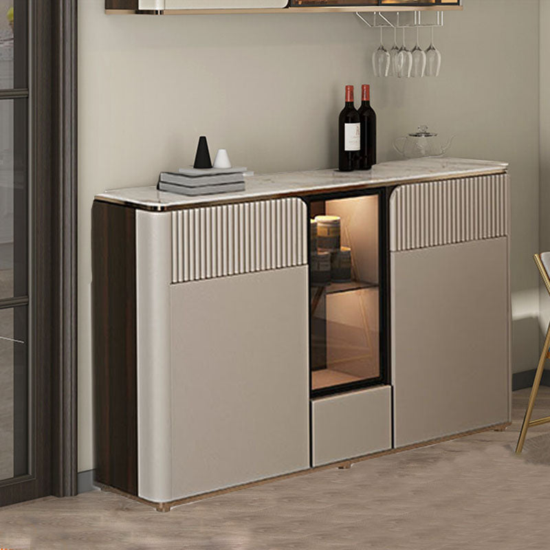 Glam Style Buffet Sideboard White Sintered Stone Top Server with Door and Drawer