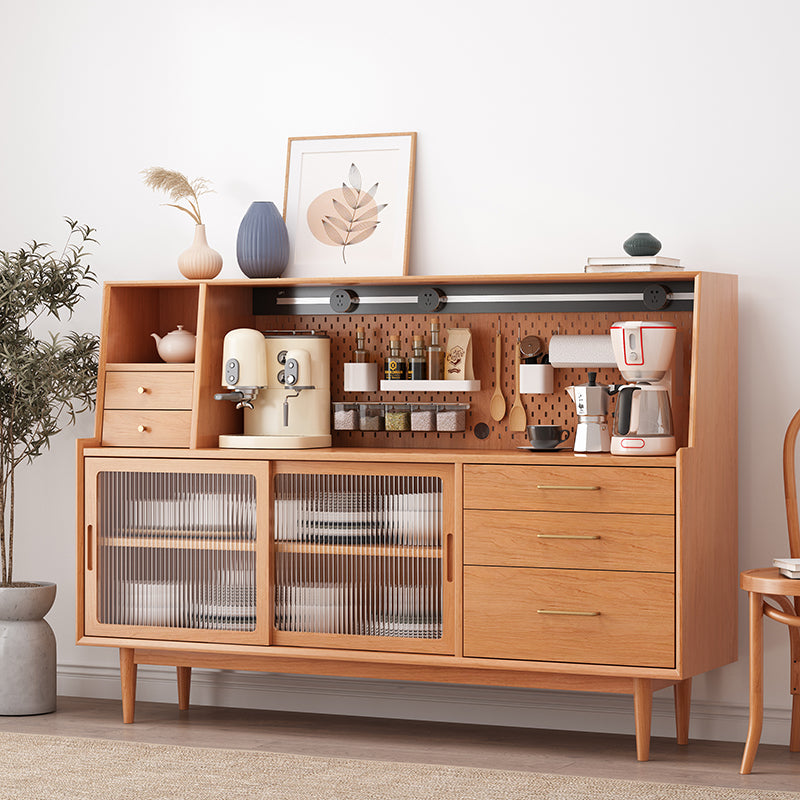 Glam Style Buffet Sideboard Solid Wood Server with Door and Drawer