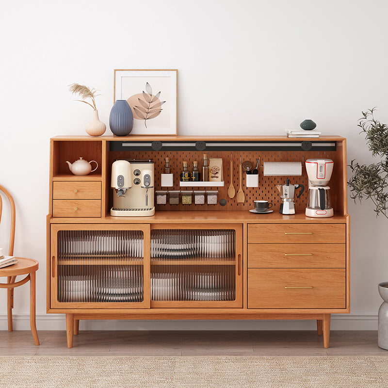 Glam Style Buffet Sideboard Solid Wood Server with Door and Drawer