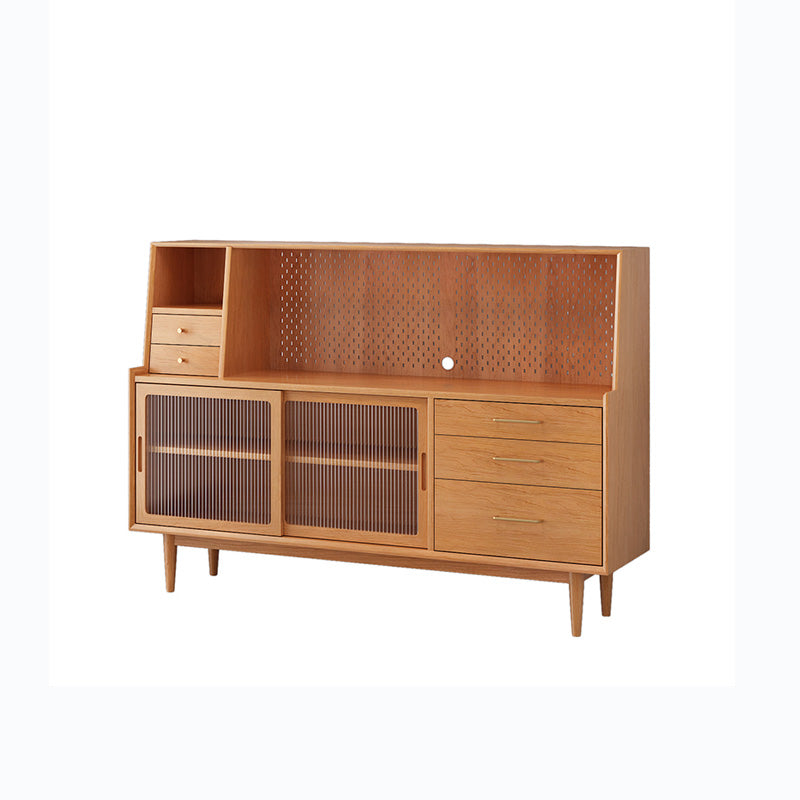 Glam Style Buffet Sideboard Solid Wood Server with Door and Drawer