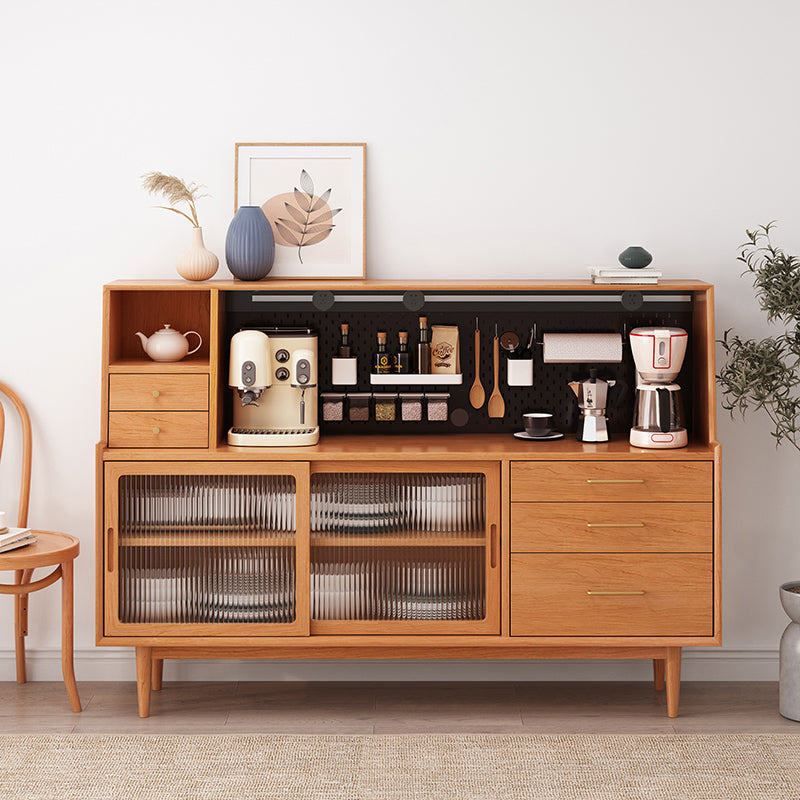 Glam Style Buffet Sideboard Solid Wood Server with Door and Drawer