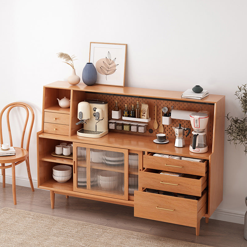 Glam Style Buffet Sideboard Solid Wood Server with Door and Drawer