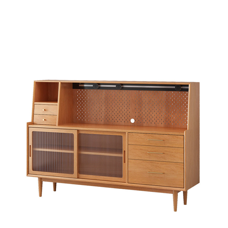 Glam Style Buffet Sideboard Solid Wood Server with Door and Drawer