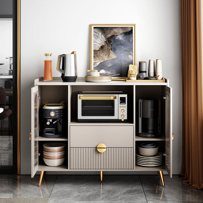 2-Drawer Engineered Wood Sideboard Glam Adjustable Shelving Credenza with Stone Countertop