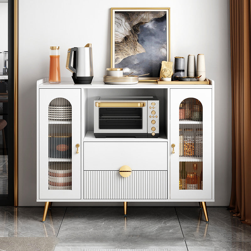 2-Drawer Engineered Wood Sideboard Glam Adjustable Shelving Credenza with Stone Countertop