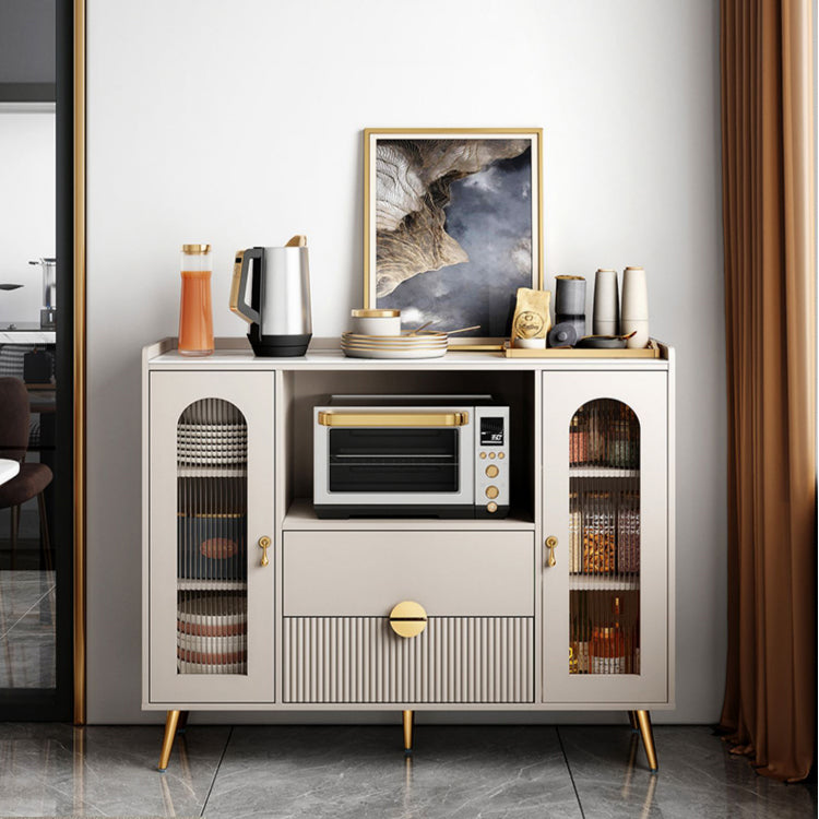 2-Drawer Engineered Wood Sideboard Glam Adjustable Shelving Credenza with Stone Countertop