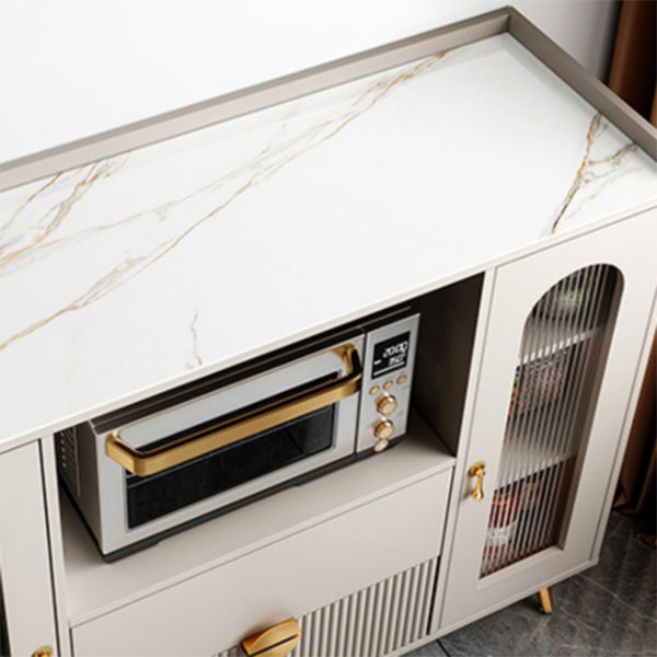 2-Drawer Engineered Wood Sideboard Glam Adjustable Shelving Credenza with Stone Countertop