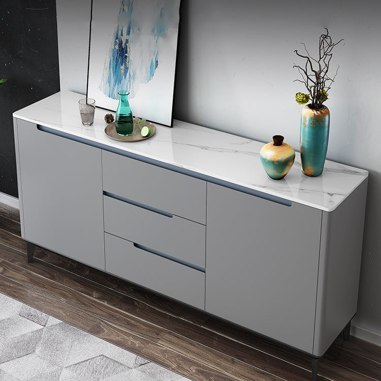 Modern 3-Drawer Sideboard Engineered Wood Cabinets Credenza with Stone Countertop