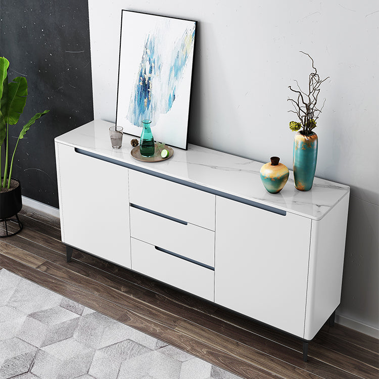 Modern 3-Drawer Sideboard Engineered Wood Cabinets Credenza with Stone Countertop