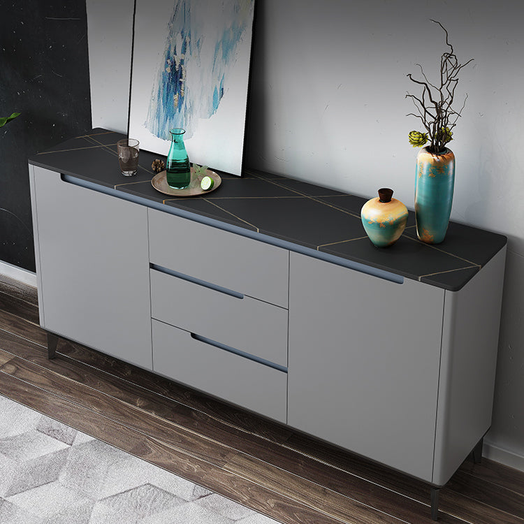 Modern 3-Drawer Sideboard Engineered Wood Cabinets Credenza with Stone Countertop