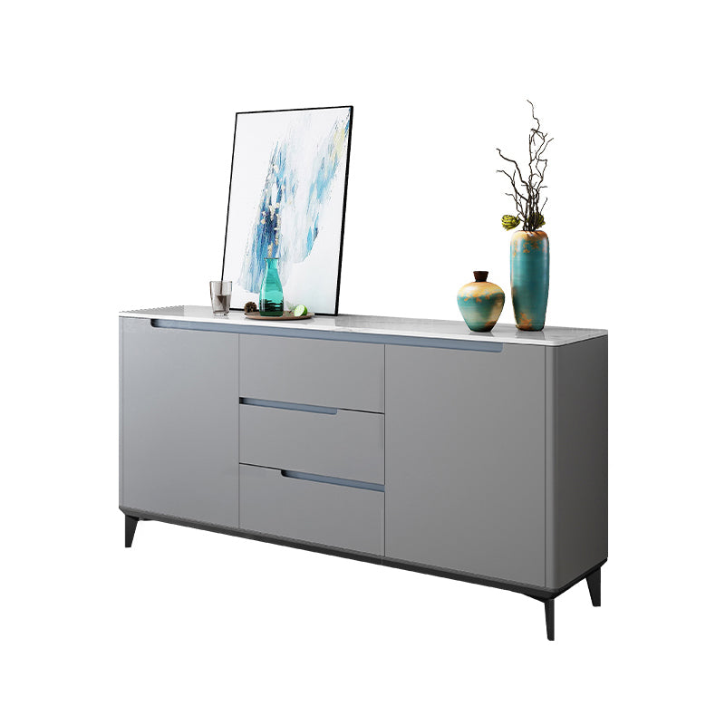 Modern 3-Drawer Sideboard Engineered Wood Cabinets Credenza with Stone Countertop