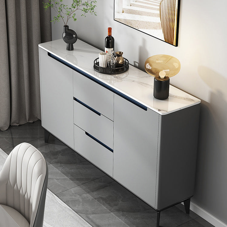 Modern 3-Drawer Sideboard Engineered Wood Cabinets Credenza with Stone Countertop