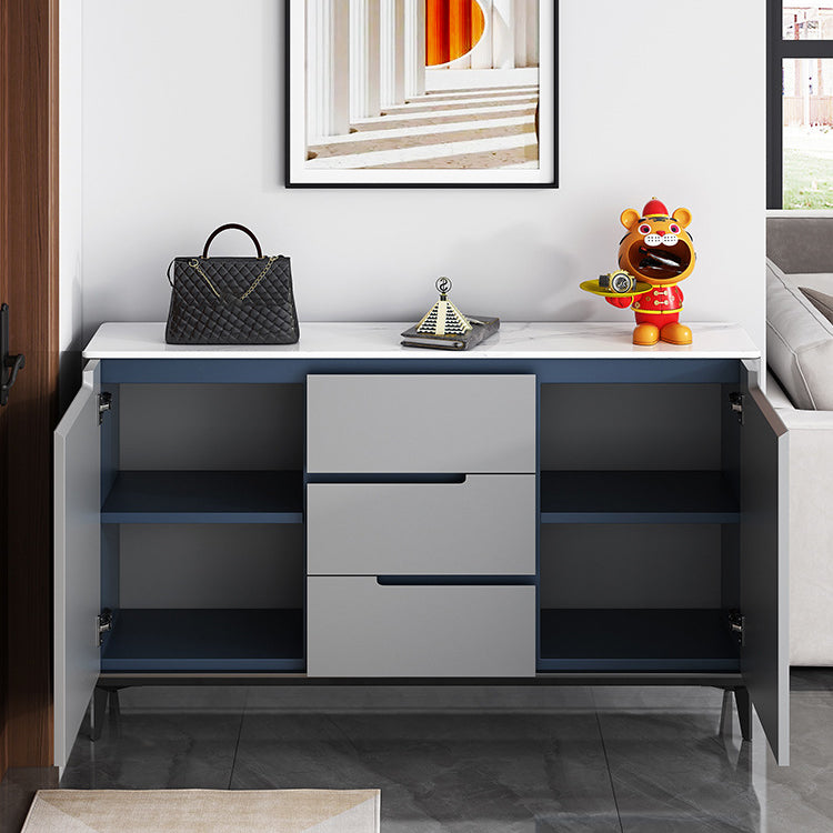 Modern 3-Drawer Sideboard Engineered Wood Cabinets Credenza with Stone Countertop