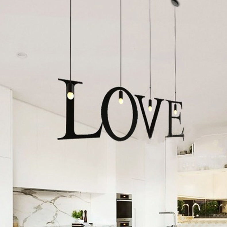 1 Light Letter Shaped Pendant Lighting Industrial Black Stainless Steel Adjustable Ceiling Light Fixture for Bedroom