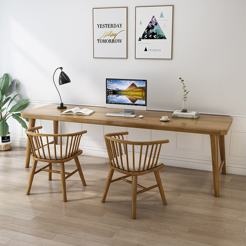 Modern Rectangular Writing Desk Solid Wood Office Desk with H-Shape Base