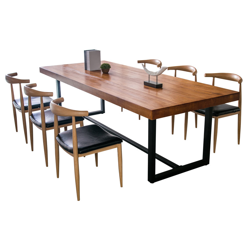 Brown Pine Wood Top Rectangular Desk Industrial Office Desk with Trestle