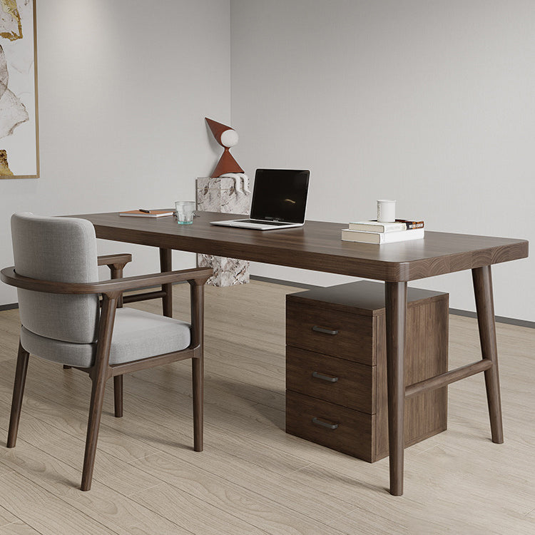 Modern Brown Writing Desk Solid Wood H-Shape Office Desk for Home