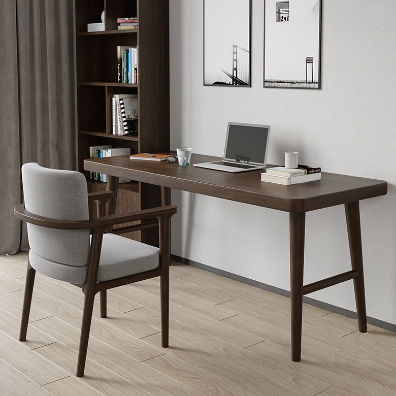 Modern Brown Writing Desk Solid Wood H-Shape Office Desk for Home